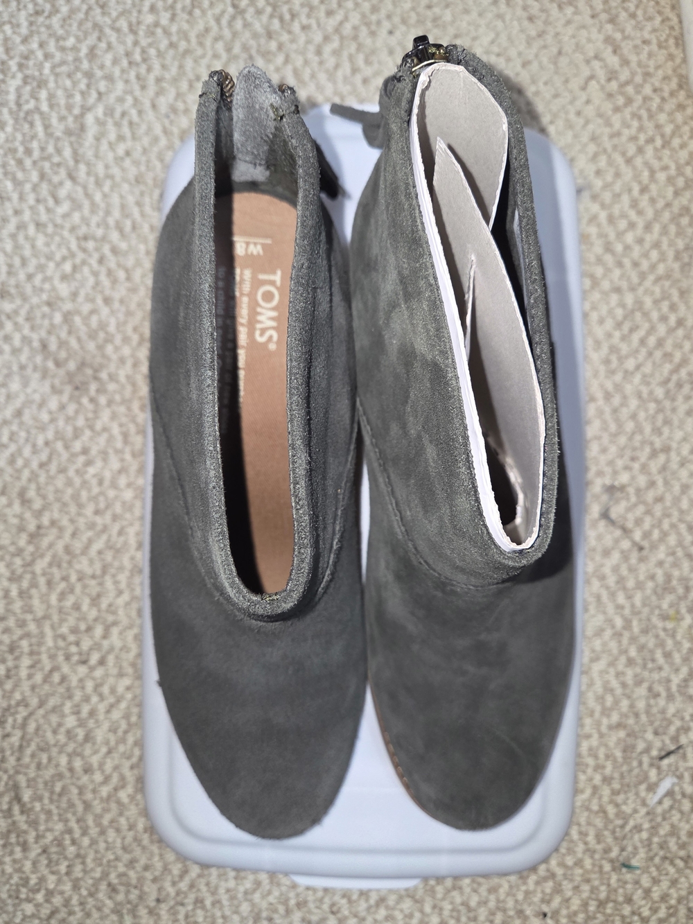 TOMS Leila Castlerock Grey/Green Suede Booties.